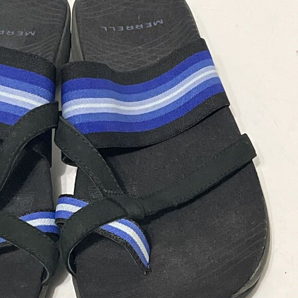 Merrell Zinnia Stretchy Strap Toe Sandals Leather Black Twilight Blue Women US9 - Picture 3 of 7